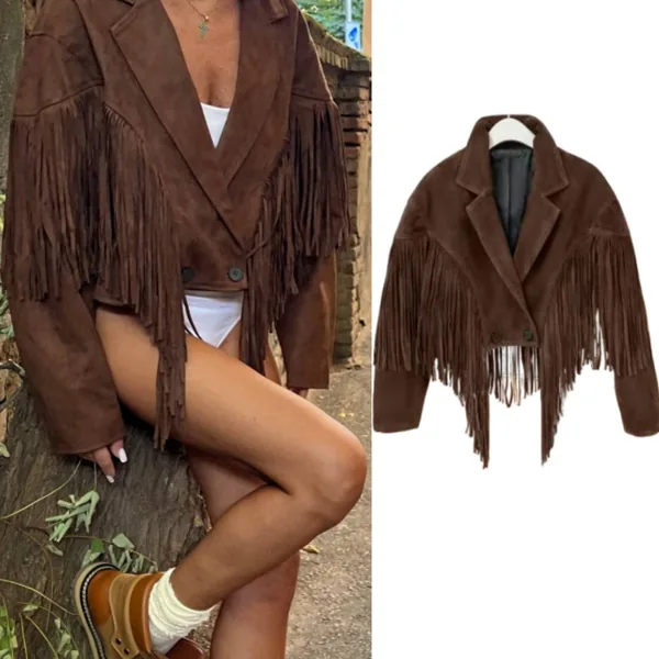 Chaqueta flecos mujer